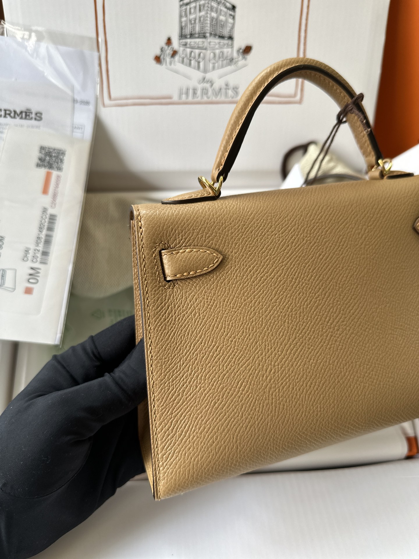 에르메스 미니 켈리백 20 카멜 금장 앱송